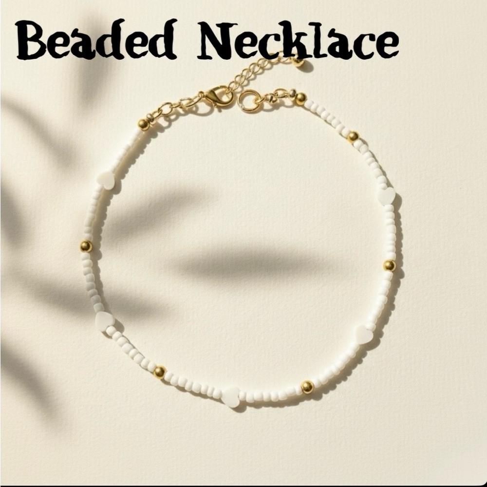Elegant White and Gold Beaded Choker Style BOHO Necklace